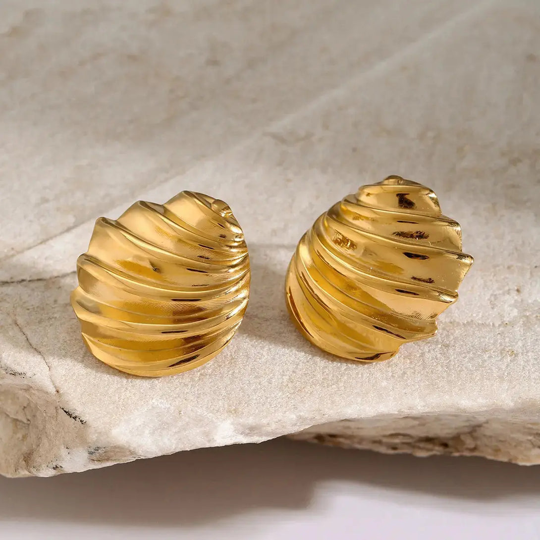 Lovcia Golden Shell Stainless Steel Stud Earrings for Women-Earrings-Gold-One Size-Gold