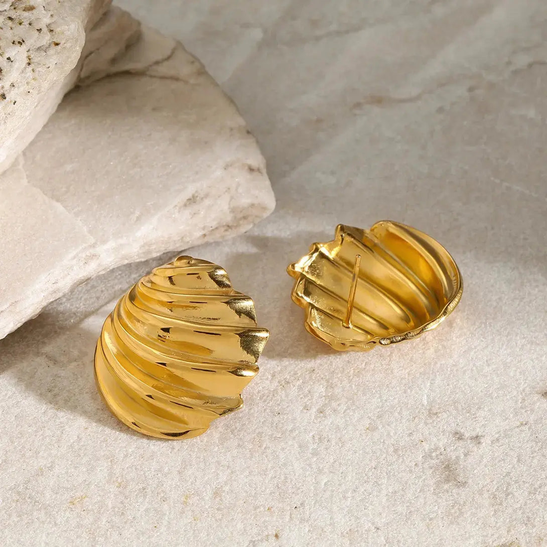 Lovcia Golden Shell Stainless Steel Stud Earrings for Women-Earrings-Gold-One Size-Gold