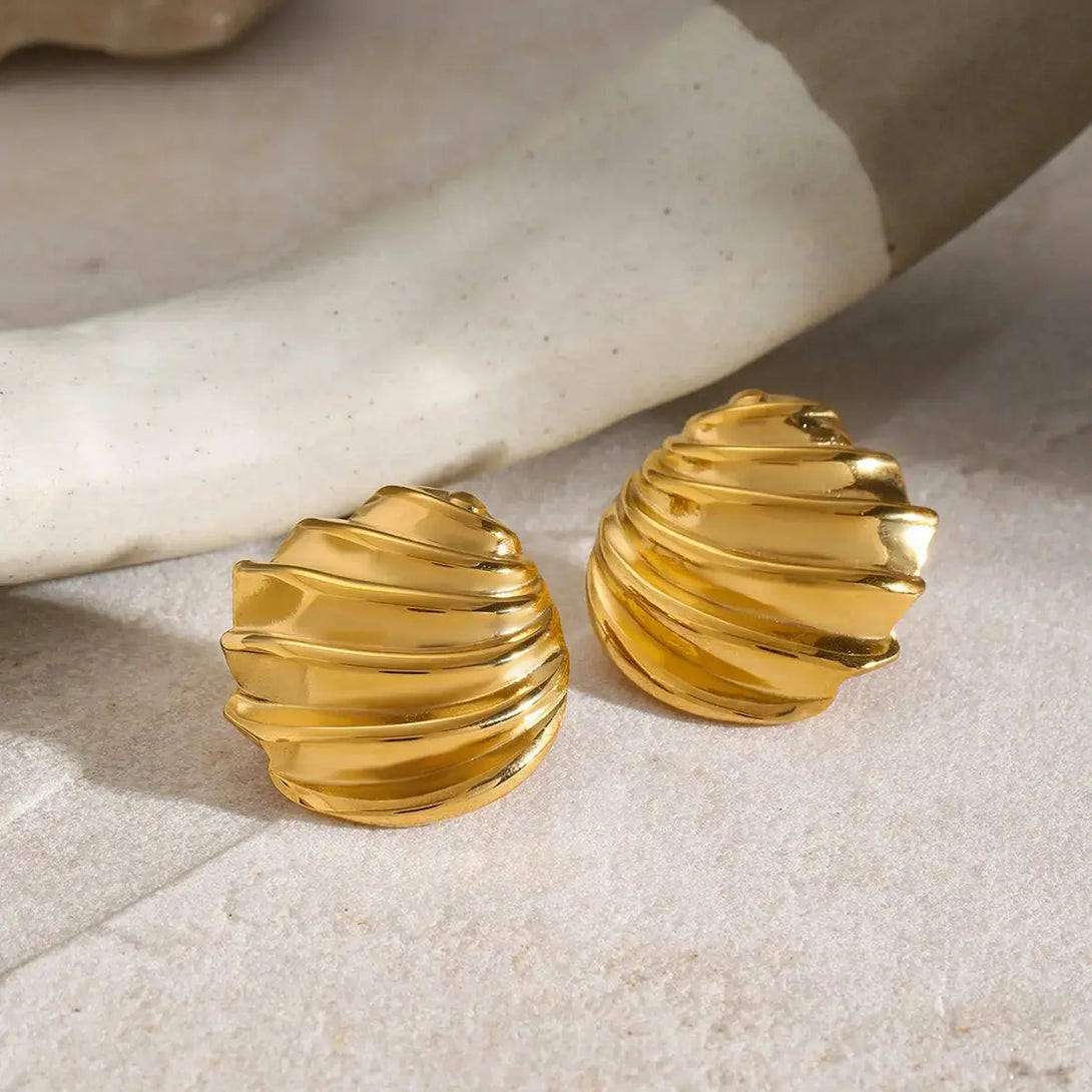 Lovcia Golden Shell Stainless Steel Stud Earrings for Women-Earrings-Gold-One Size-Gold