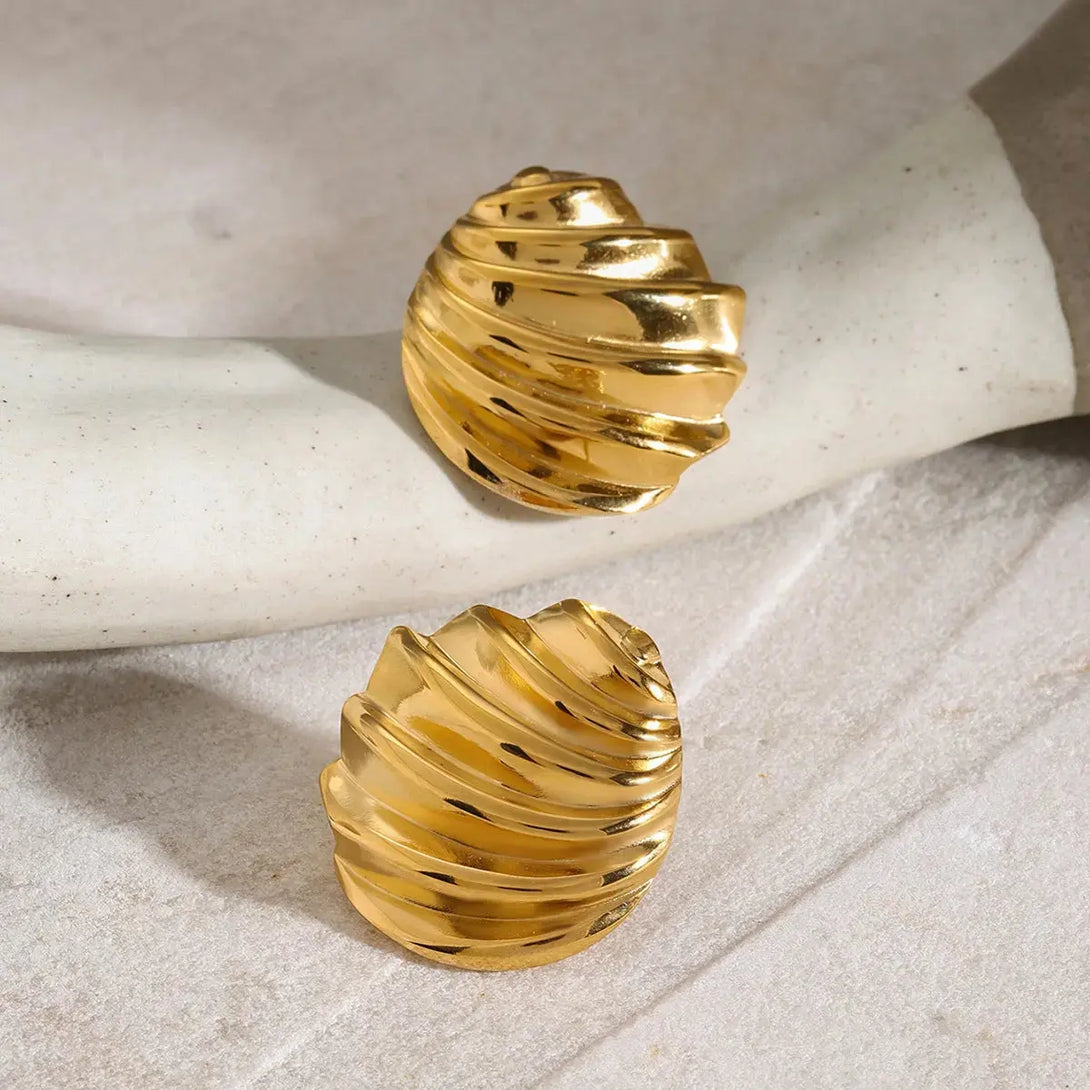 Lovcia Golden Shell Stainless Steel Stud Earrings for Women-Earrings-Gold-One Size-Gold