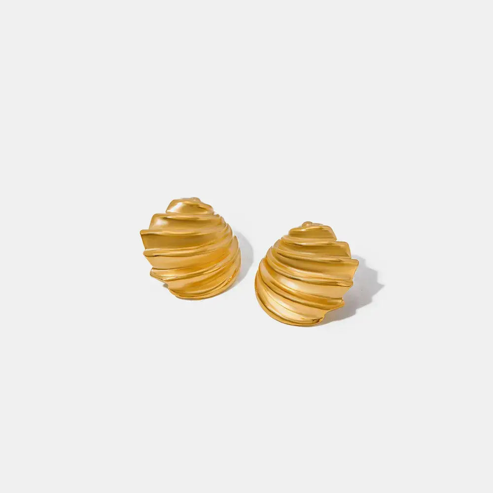Lovcia Golden Shell Stainless Steel Stud Earrings for Women-Earrings-Gold-One Size-Gold