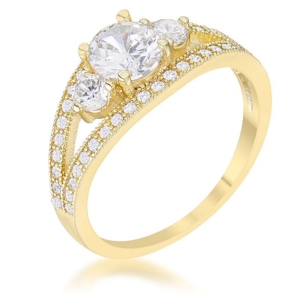 Lovcia Golden Shine 14k Gold Trio Ring with 1.1ct CZ-Rings-5-5