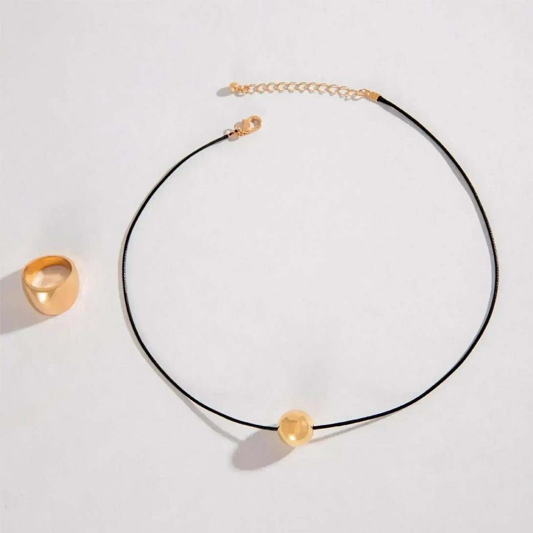 Lovcia Golden Sphere Necklace and Ring Jewellery Set for Women-Necklaces-Gold-Gold