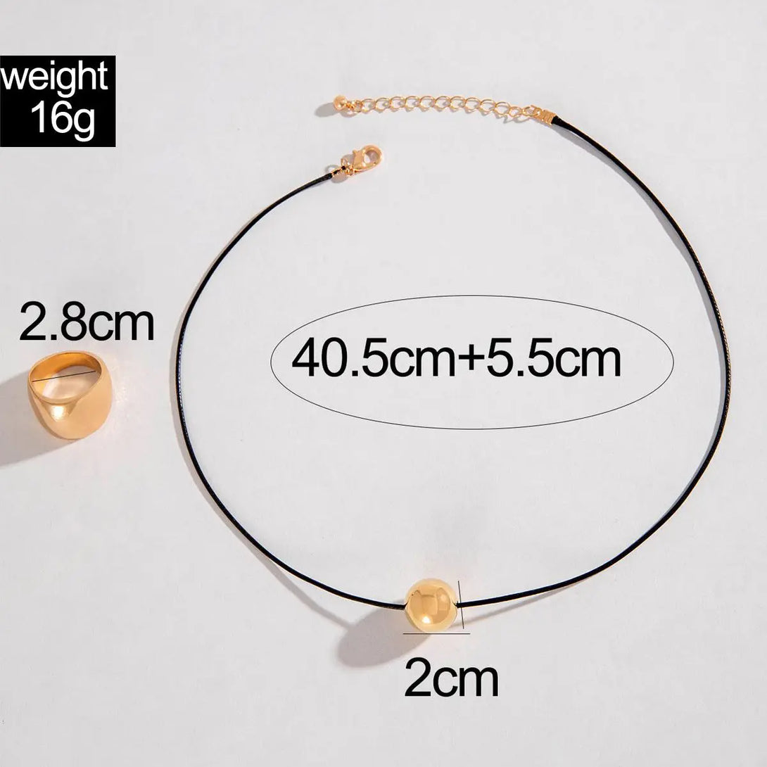 Lovcia Golden Sphere Necklace and Ring Jewellery Set for Women-Necklaces-Gold-Gold