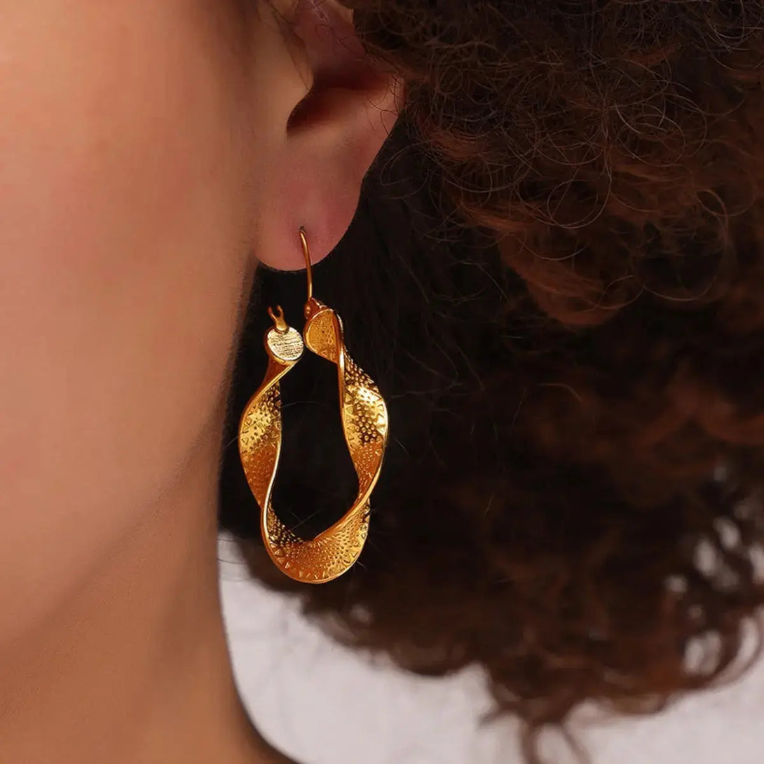 Lovcia Golden Twisted Titanium Hoop Earrings for Women-Earrings-Gold-One Size-Gold
