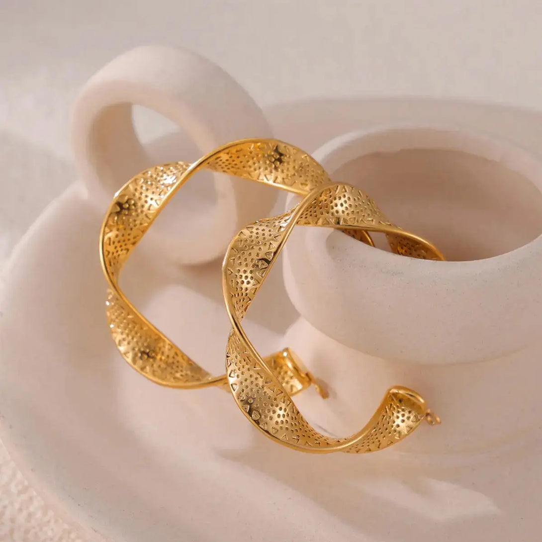 Lovcia Golden Twisted Titanium Hoop Earrings for Women-Earrings-Gold-One Size-Gold
