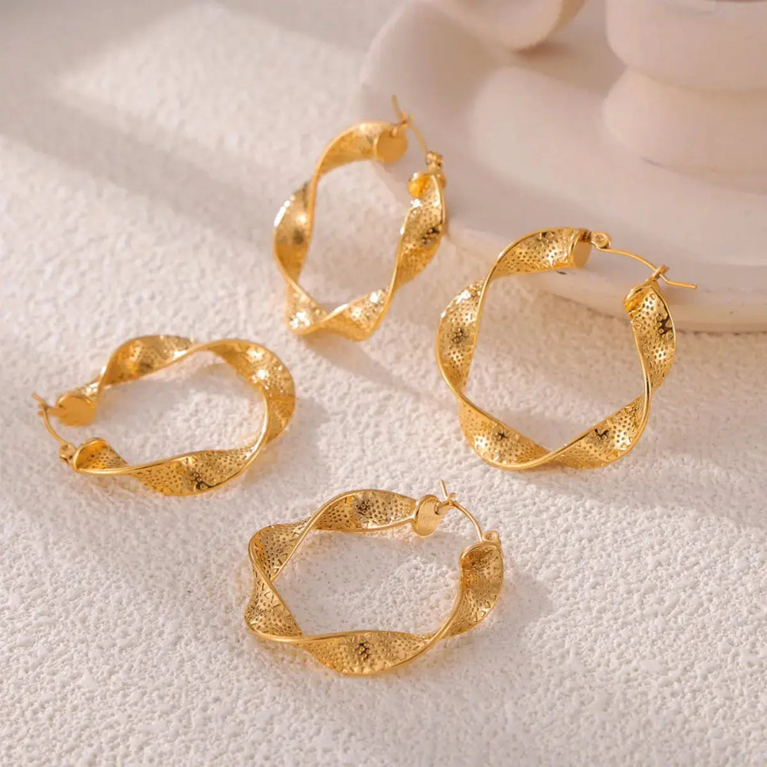 Lovcia Golden Twisted Titanium Hoop Earrings for Women-Earrings-Gold-One Size-Gold