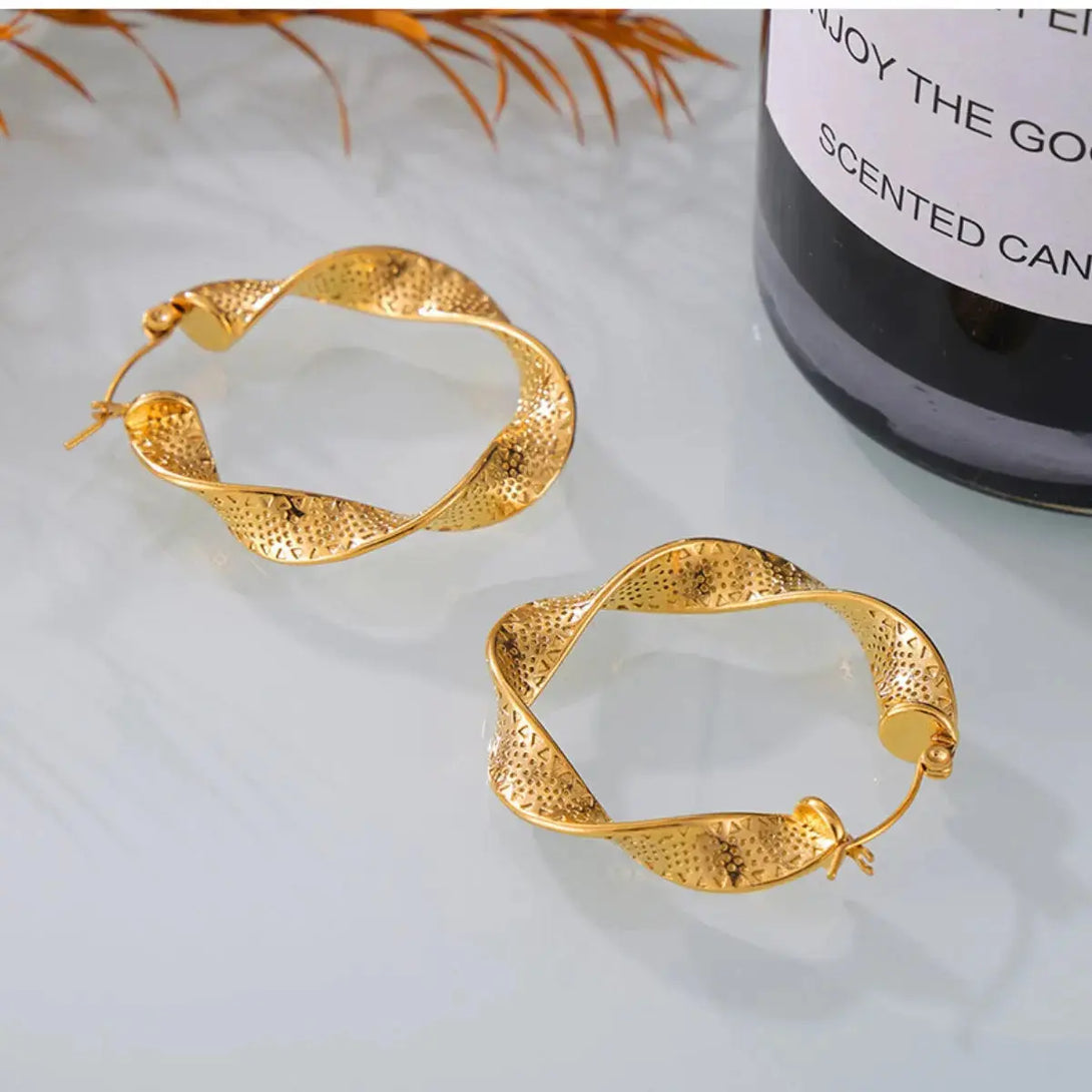 Lovcia Golden Twisted Titanium Hoop Earrings for Women-Earrings-Gold-One Size-Gold