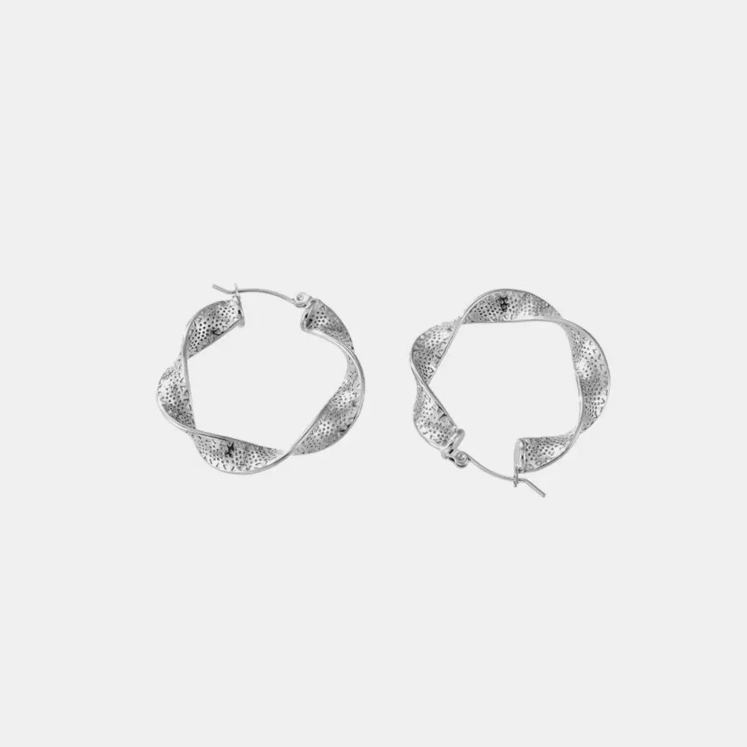 Lovcia Golden Twisted Titanium Hoop Earrings for Women-Earrings-Silver-One Size-Silver