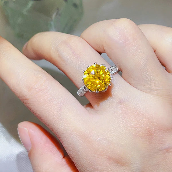 Lovcia Golden-Yellow 5 Carat Moissanite 925 Sterling Silver Ring for Women - Yellow-5- - Buy latest trendy Rings for Women and Girls