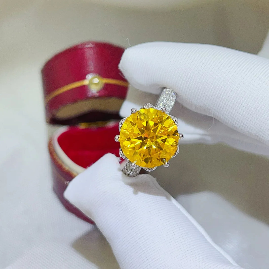 Lovcia Golden-Yellow 5 Carat Moissanite 925 Sterling Silver Ring for Women - Yellow-5- - Buy latest trendy Rings for Women and Girls