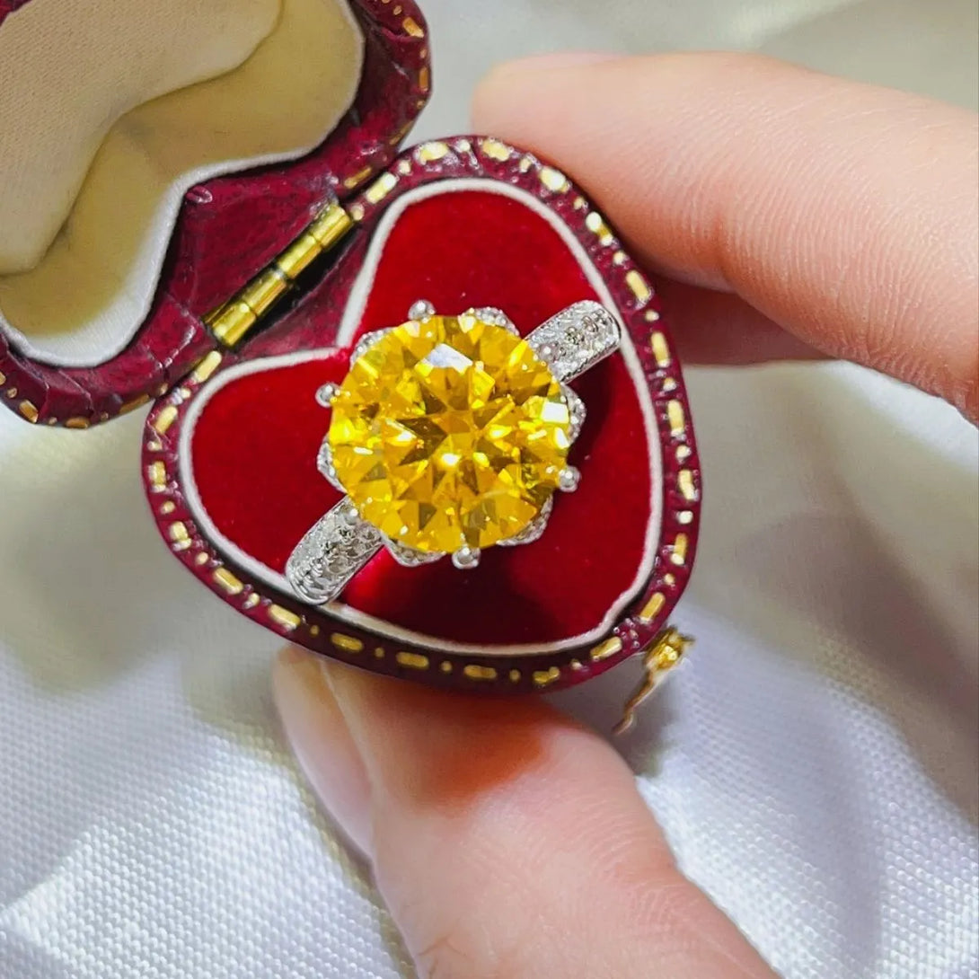 Lovcia Golden-Yellow 5 Carat Moissanite 925 Sterling Silver Ring for Women - Yellow-5- - Buy latest trendy Rings for Women and Girls