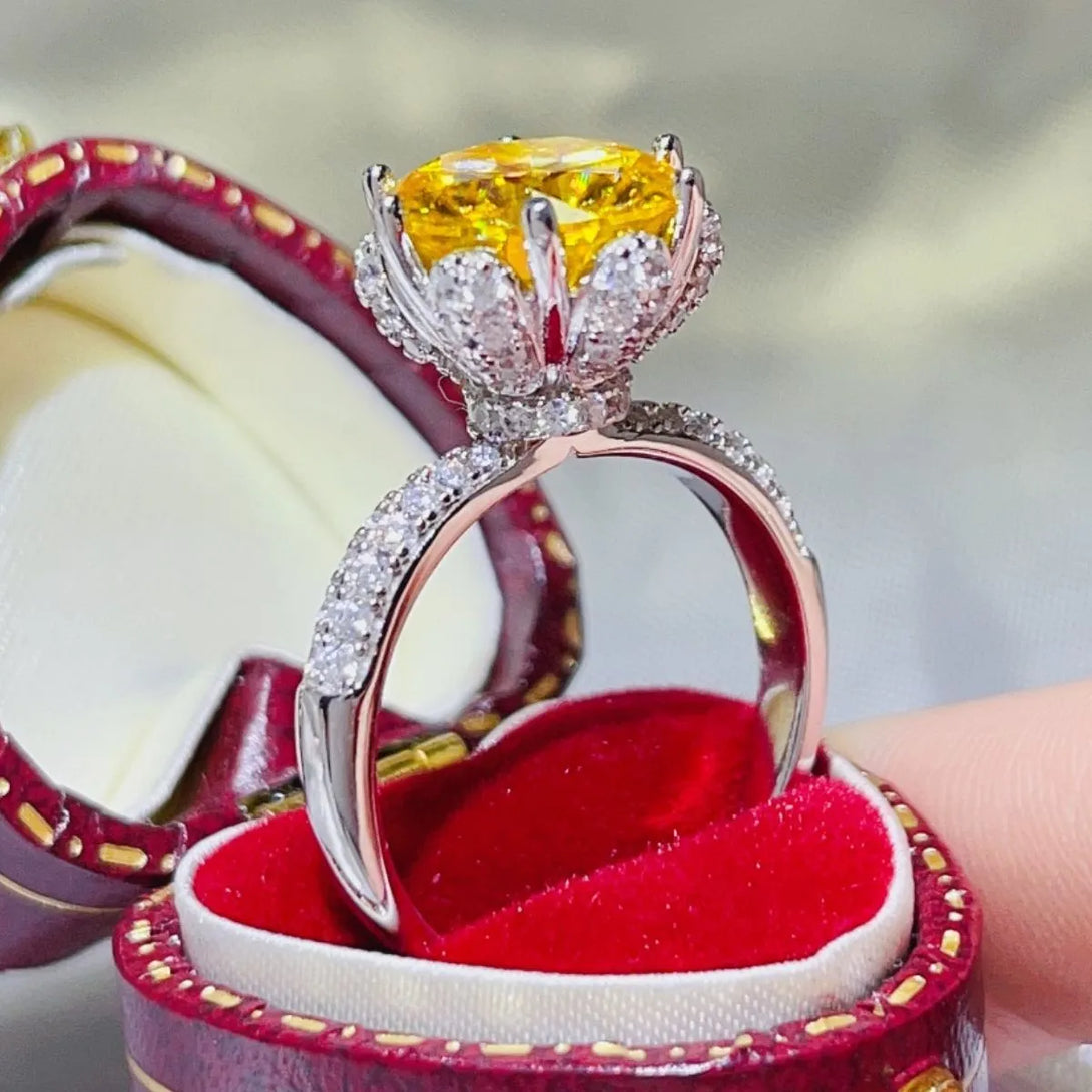 Lovcia Golden-Yellow 5 Carat Moissanite 925 Sterling Silver Ring for Women - Yellow-5- - Buy latest trendy Rings for Women and Girls