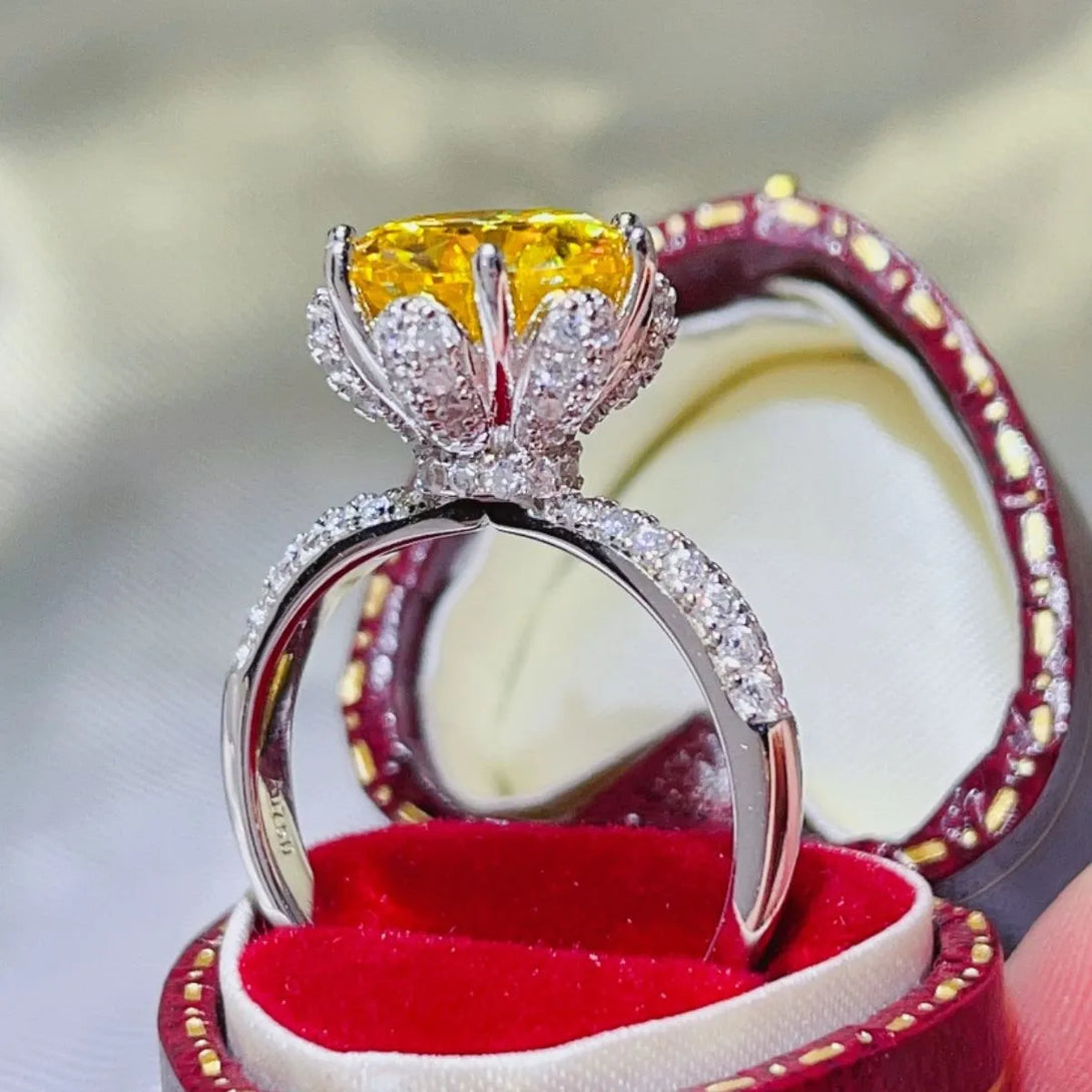 Lovcia Golden-Yellow 5 Carat Moissanite 925 Sterling Silver Ring for Women - Yellow-5- - Buy latest trendy Rings for Women and Girls