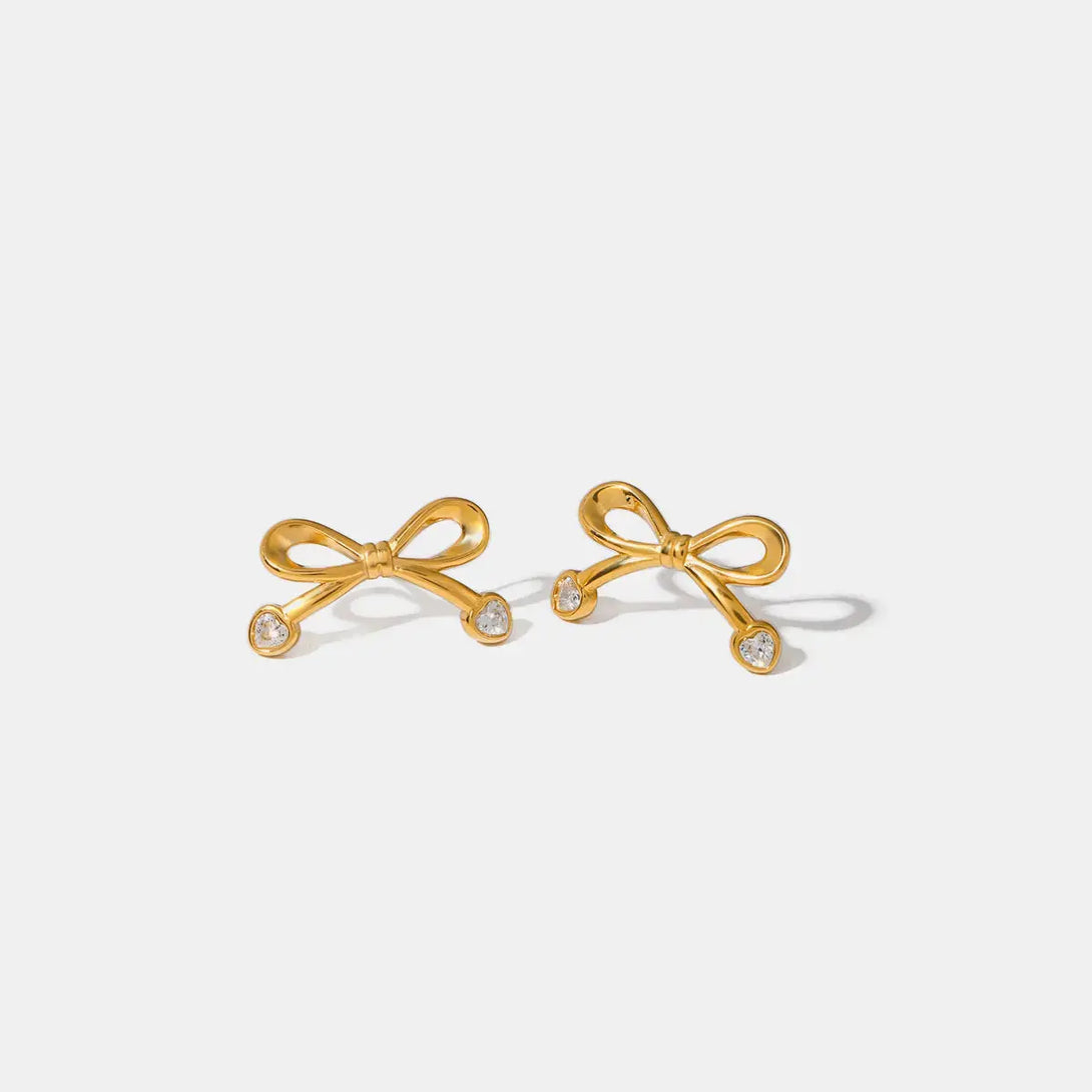 Lovcia Golden Zircon Bow Stainless Steel Earrings for Women-Earrings-Gold-One Size-Gold