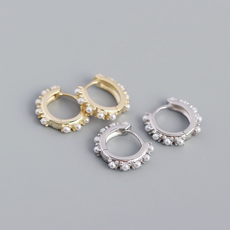 Lovcia Goldtone 925 Silver Shell Pearl Huggie Hoop Earrings-Earrings-Yellow Gold-Yellow Gold