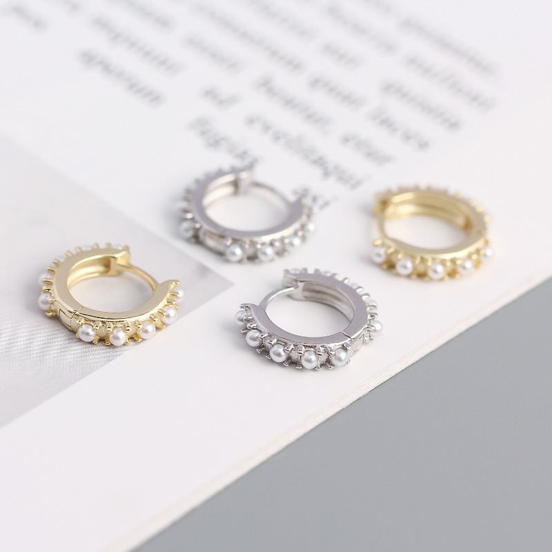 Lovcia Goldtone 925 Silver Shell Pearl Huggie Hoop Earrings-Earrings-Yellow Gold-Yellow Gold
