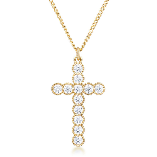 Buy LOVCIA Goldtone Micro-Beaded CZ Cross Necklace with Extender - Latest Stylish Pendants for Women
