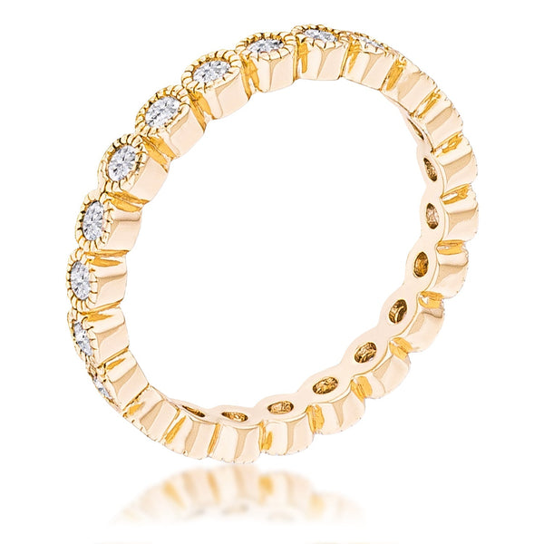 Lovcia Goldtone Round Bezel Eternity Band with Clear CZ Dots-Rings-5-5