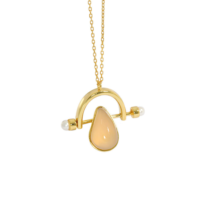 Lovcia Goldtone Waterdrop Agate Shell Pearl Pendant Necklace-Necklaces-Yellow Gold-Yellow Gold