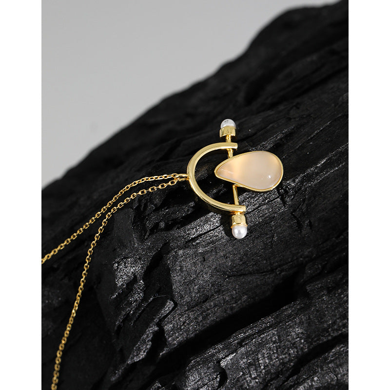 Lovcia Goldtone Waterdrop Agate Shell Pearl Pendant Necklace-Necklaces-Yellow Gold-Yellow Gold