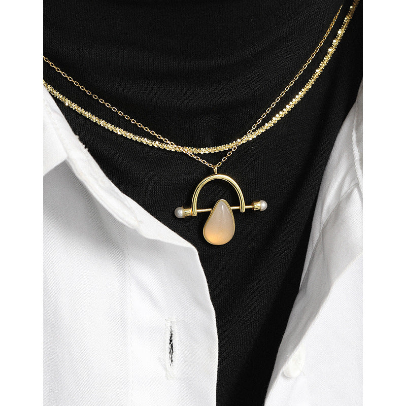 Lovcia Goldtone Waterdrop Agate Shell Pearl Pendant Necklace-Necklaces-Yellow Gold-Yellow Gold