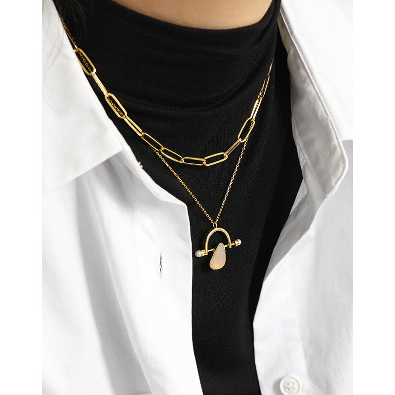 Lovcia Goldtone Waterdrop Agate Shell Pearl Pendant Necklace-Necklaces-Yellow Gold-Yellow Gold