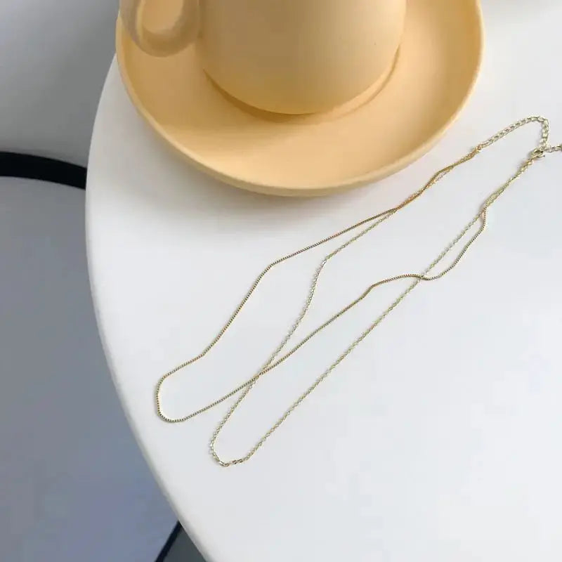 LOVCIA Golen Double Layer Box Chain 925 Sterling Silver Necklace