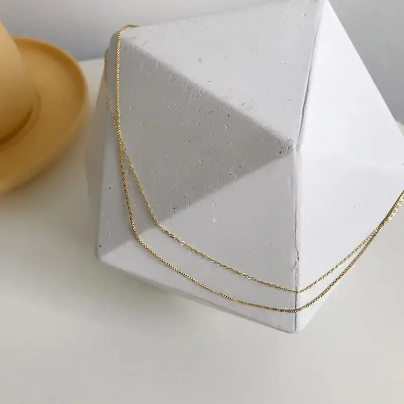 LOVCIA Golen Double Layer Box Chain 925 Sterling Silver Necklace