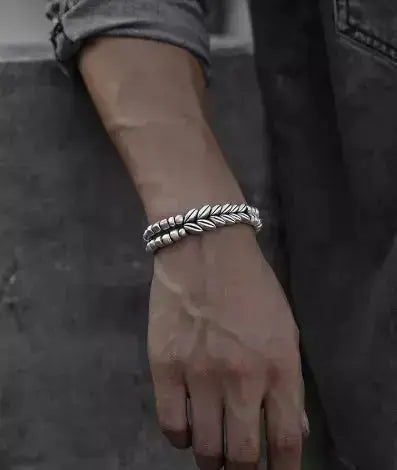 Lovcia Good Harvest Wheat Pattern Sterling Silver Handwoven Luxury Bracelet for Men-Bracelets-20cm-20cm