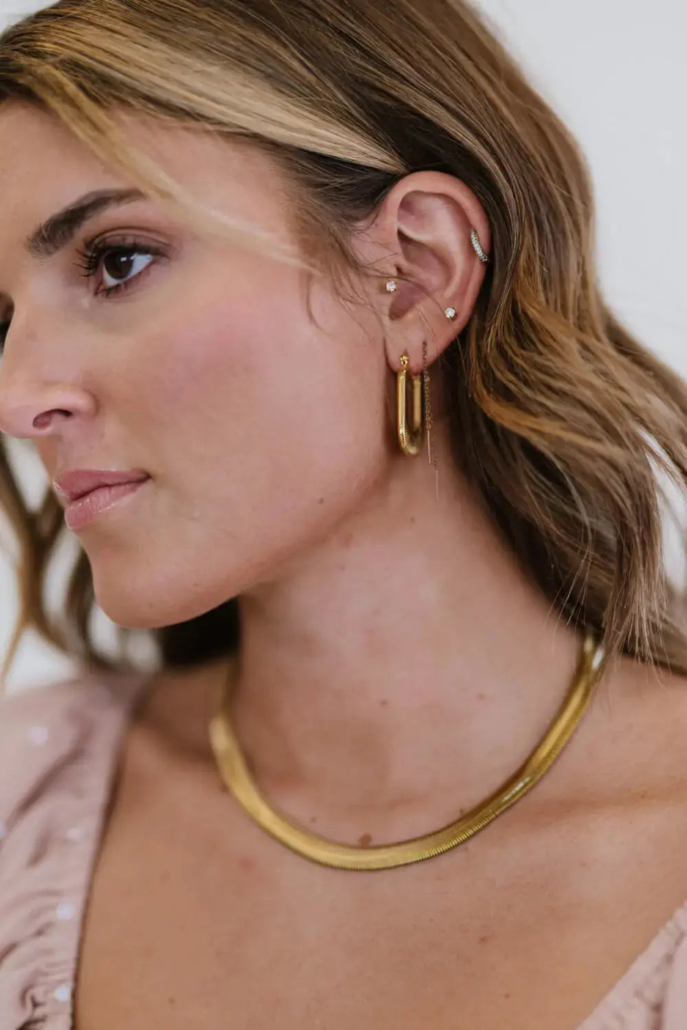 Lovcia Good Luck Charm Screw-Thread U-Shaped Earrings-Earrings-Gold-One Size-Gold