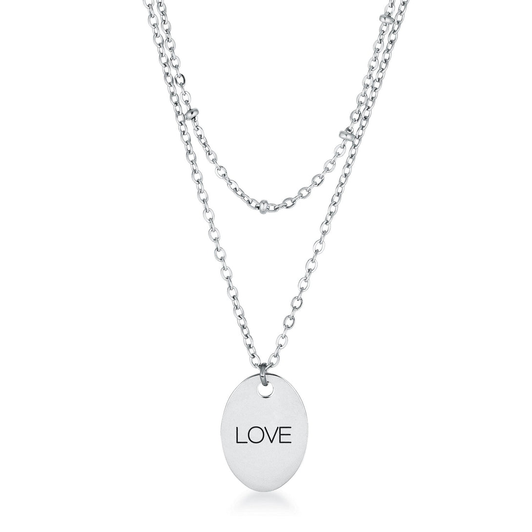 Lovcia Graceful Stainless Steel LOVE Pendant Necklace with Double Chain-Necklaces-