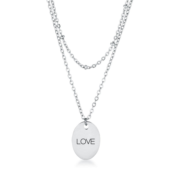 Lovcia Graceful Stainless Steel LOVE Pendant Necklace with Double Chain-Necklaces-
