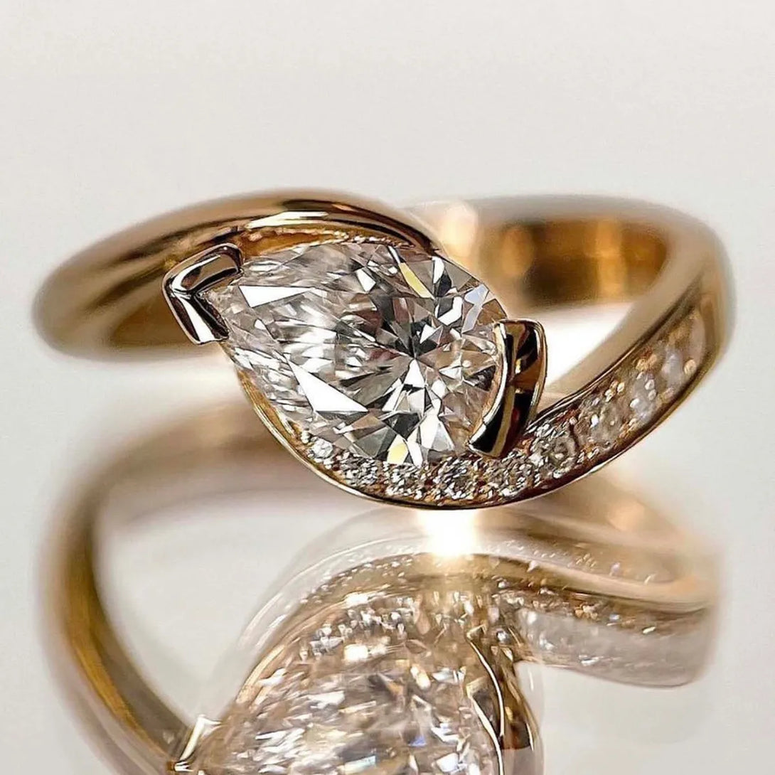Lovcia Graceful Twist 1.5 Carat Moissanite 925 Sterling Silver Ring for Women - Gold-6- - Buy latest trendy Rings for Women and Girls