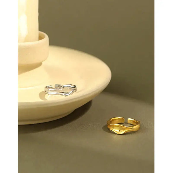 Lovcia Graduation Irregular River 925 Sterling Silver Adjustable Ring-Rings-Yellow Gold-Yellow Gold