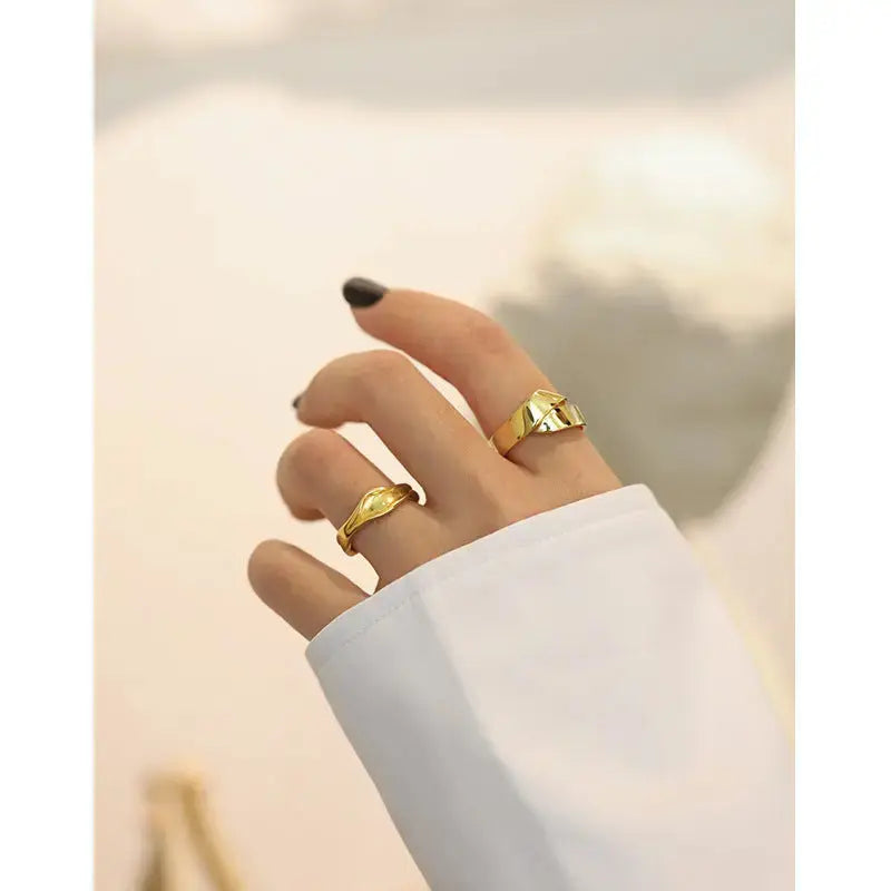 Lovcia Graduation Irregular River 925 Sterling Silver Adjustable Ring-Rings-Yellow Gold-Yellow Gold