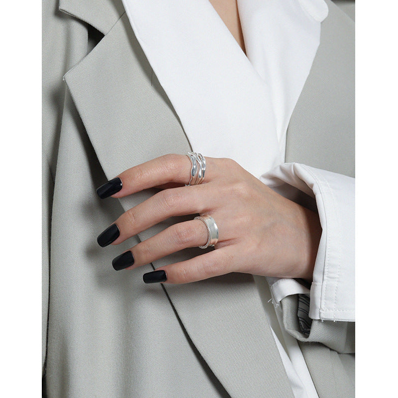 Lovcia Graduation Irregular Wave 925 Sterling Silver Ring-Rings-B010-B010