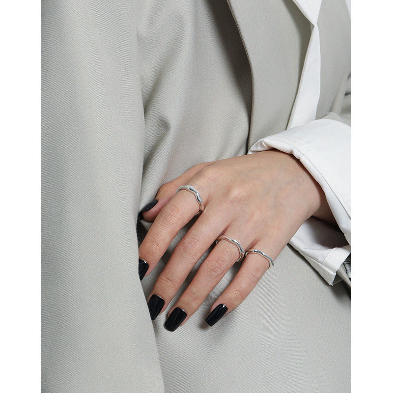 Lovcia Graduation Irregular Wave 925 Sterling Silver Ring-Rings-B010-B010