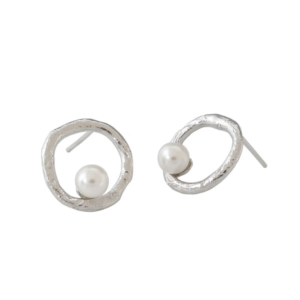 Lovcia Graduation Pearl Circle 925 Silver Stud Earrings 5mm-Earrings-Rhodium-Rhodium