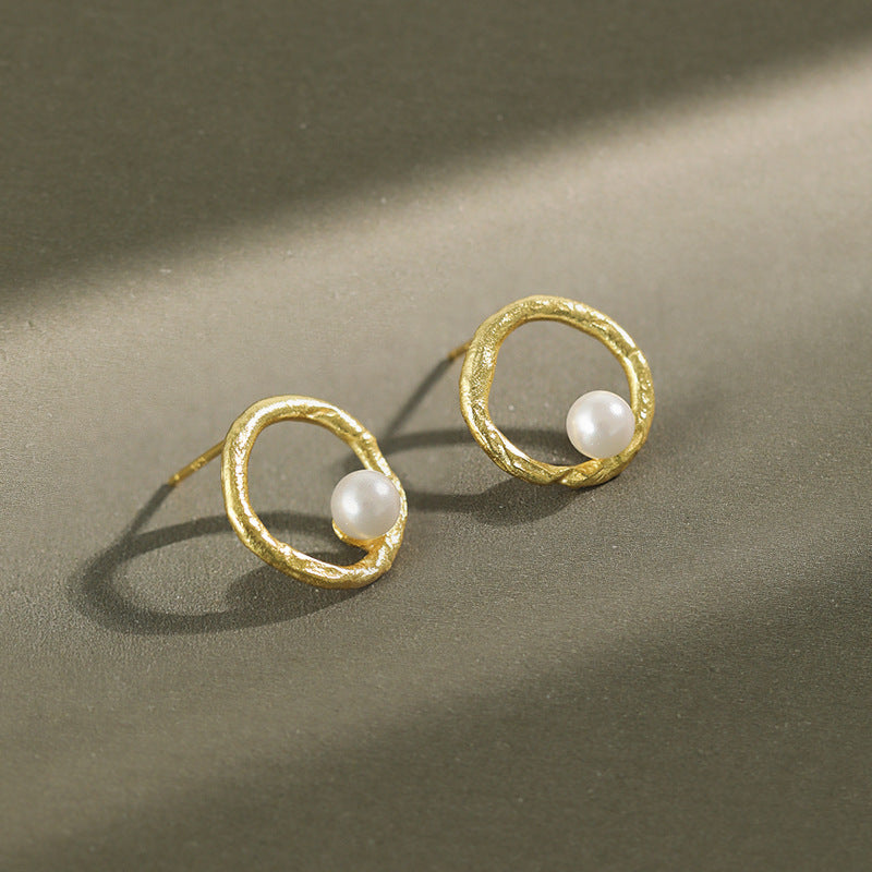 Lovcia Graduation Pearl Circle 925 Silver Stud Earrings 5mm-Earrings-Rhodium-Rhodium