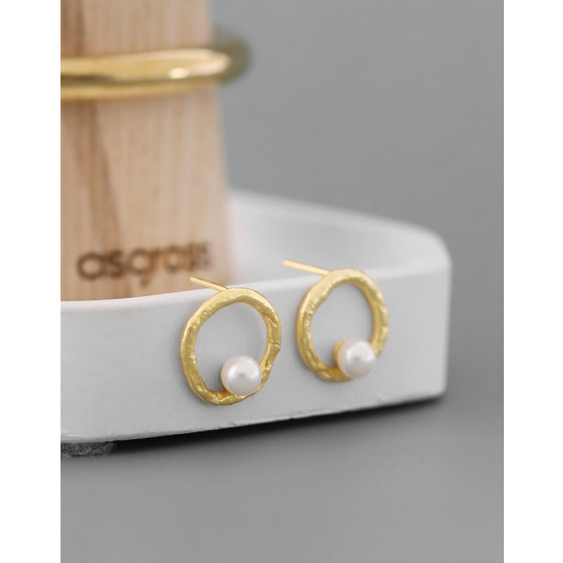 Lovcia Graduation Pearl Circle 925 Silver Stud Earrings 5mm-Earrings-Rhodium-Rhodium