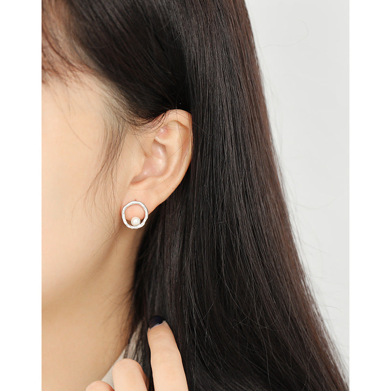 Lovcia Graduation Pearl Circle 925 Silver Stud Earrings 5mm-Earrings-Rhodium-Rhodium