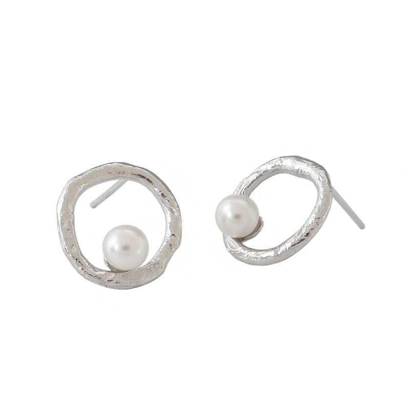 Lovcia Graduation Pearl Circle 925 Silver Stud Earrings 5mm-Earrings-Rhodium-Rhodium