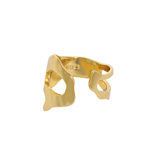 Lovcia Graduation Ring Irregular Hollow Adjustable 925 Gold-Rings-Yellow Gold-Yellow Gold