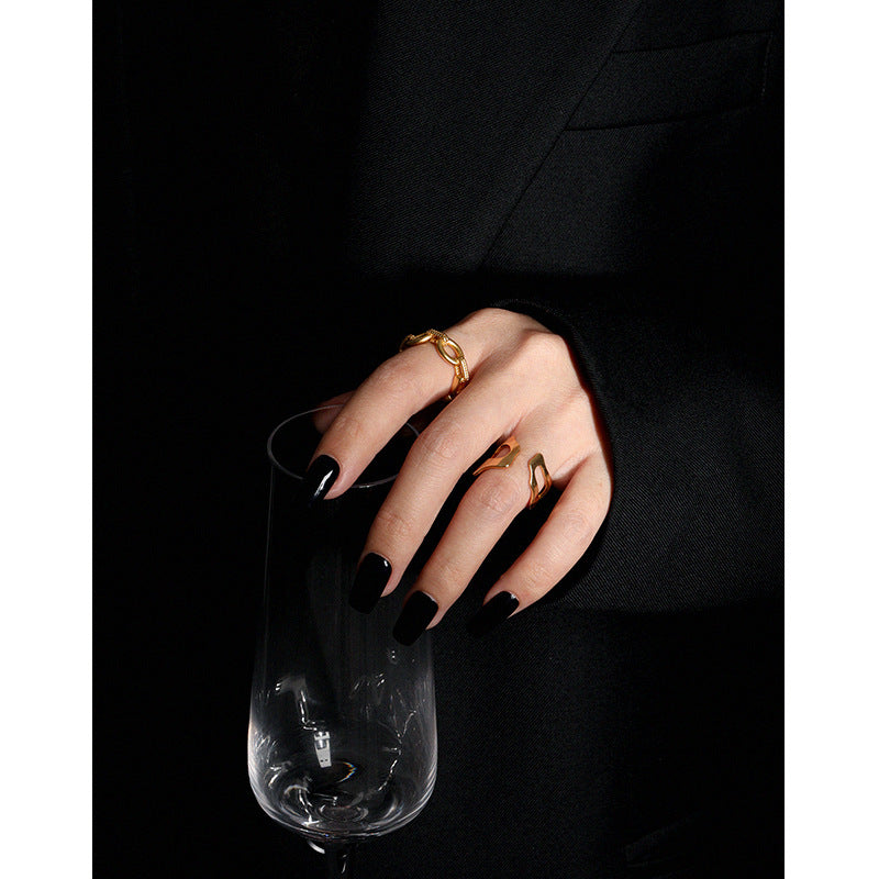 Lovcia Graduation Ring Irregular Hollow Adjustable 925 Gold-Rings-Yellow Gold-Yellow Gold