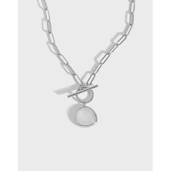LOVCIA Graduation Round Natural Crystal OT Hollow Chain 925 Sterling Silver Necklace
