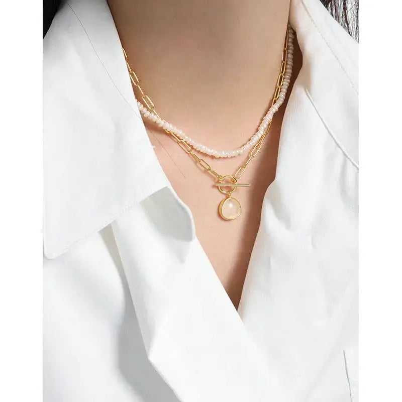 Lovcia Graduation Round Natural Crystal OT Hollow Chain 925 Sterling Silver Necklace-Necklaces-Rhodium-Rhodium