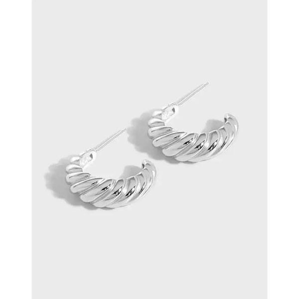 Lovcia Graduation Twisted C Shape 925 Sterling Silver Hoop Earrings-Earrings-Rhodium-Rhodium