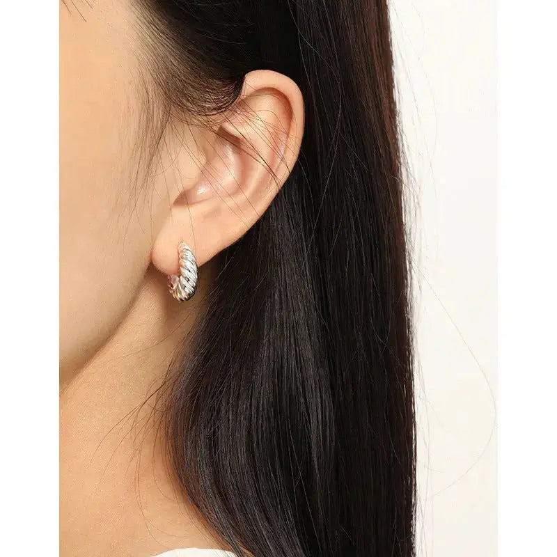 Lovcia Graduation Twisted C Shape 925 Sterling Silver Hoop Earrings-Earrings-Rhodium-Rhodium