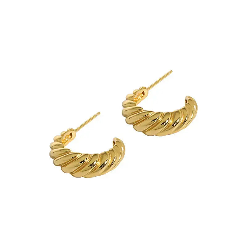 Lovcia Graduation Twisted C Shape 925 Sterling Silver Hoop Earrings-Earrings-Rhodium-Rhodium